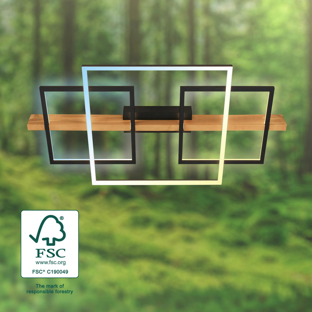 LED-DECKENLEUCHTE 75/40/8 cm   - Eichefarben/Schwarz, Natur, Holz/Metall (75/40/8cm) - Briloner