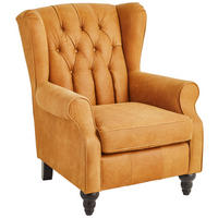 CHESTERFIELD-SESSEL in Echtleder Hellbraun  - Hellbraun/Dunkelbraun, Lifestyle, Leder/Holz (83/102/89cm) - MID.YOU