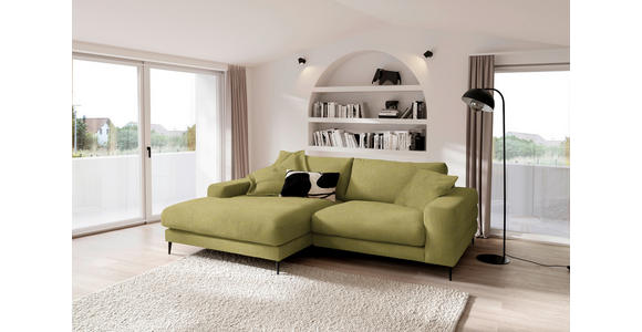 ECKSOFA  in Flachgewebe Hellgrün Rücken echt  177/253 cm  - Schwarz/Hellgrün, Design, Textil/Metall (177/253cm) - Dieter Knoll