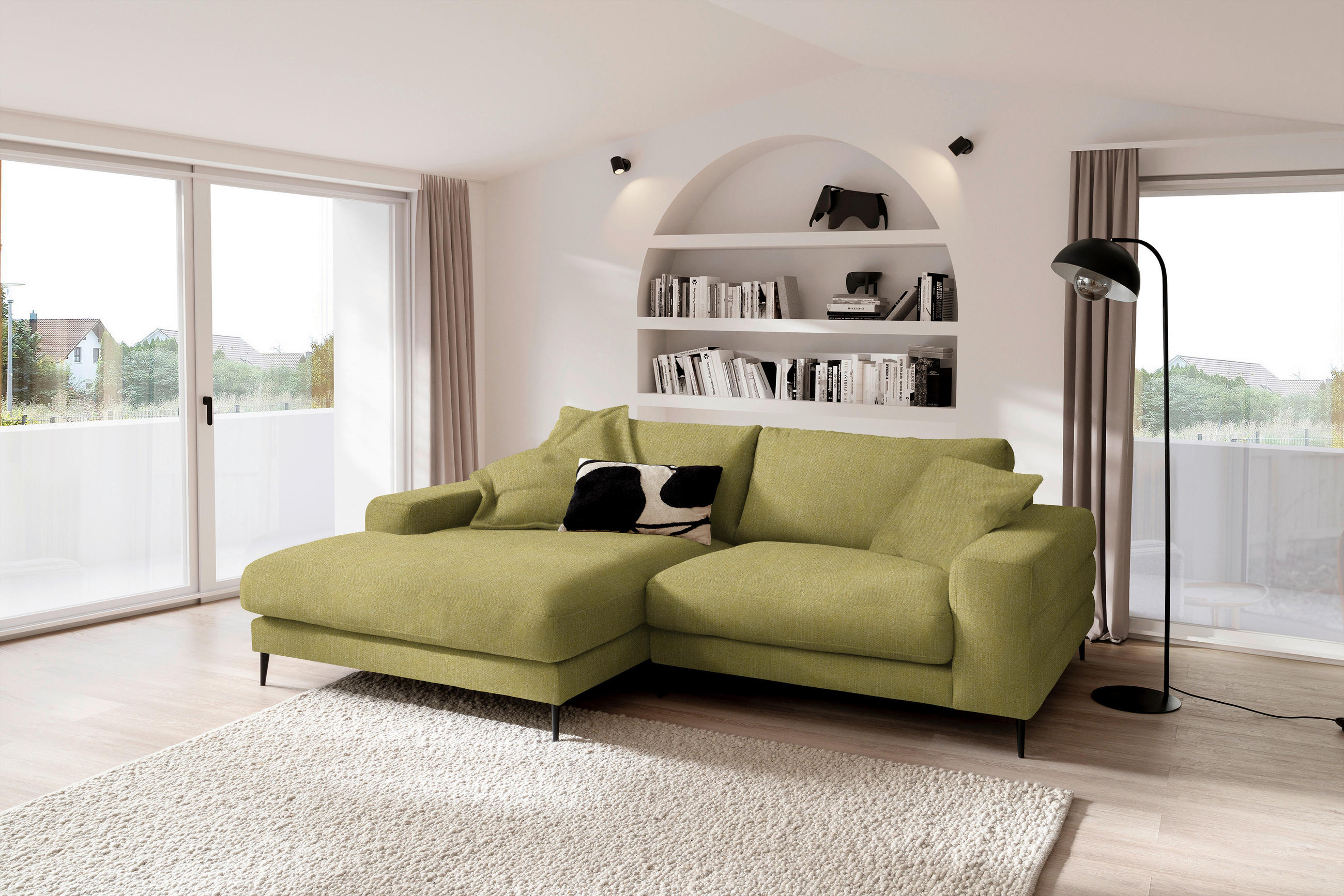 ECKSOFA in Flachgewebe Hellgrün  - Schwarz/Hellgrün, Design, Textil/Metall (177/253cm) - Dieter Knoll