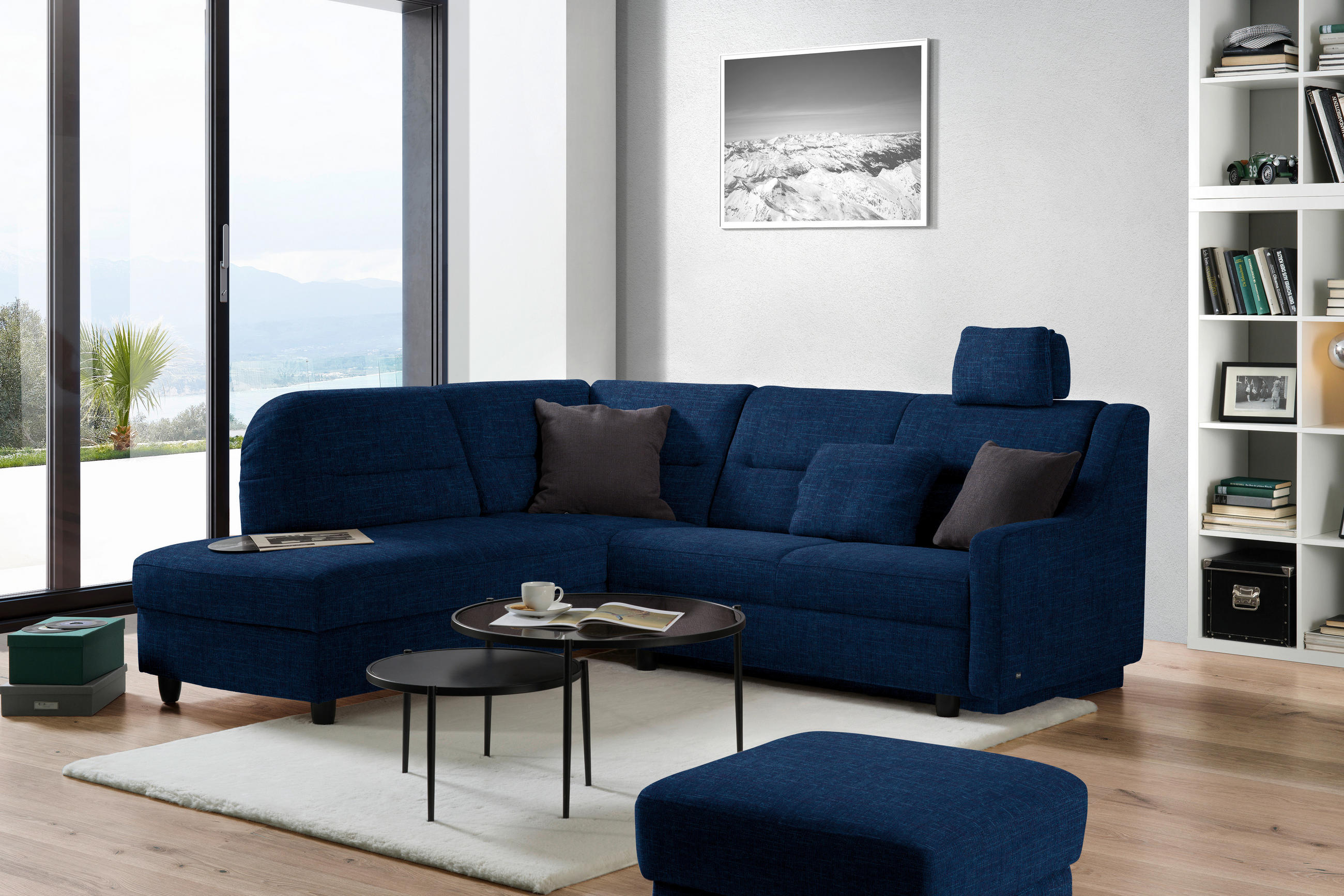 ECKSOFA in Chenille Dunkelblau  208/226 cm  - Schwarz/Dunkelblau, KONVENTIONELL, Textil (208/226cm) - Sedda