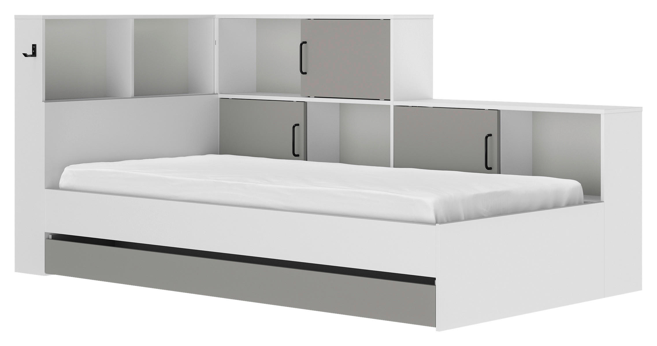 STAURAUMBETT 90/200 cm  in Grau, Weiß  - Weiß/Grau, MODERN, Holzwerkstoff (90/200cm) - MID.YOU