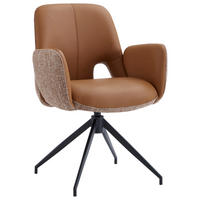 ARMLEHNSTUHL  Sitzfläche 360° drehbar, automatische Rückholfunktion Leinenoptik Echtleder  - Cognac/Schwarz, Design, Leder/Textil (60/85/62cm) - Dieter Knoll