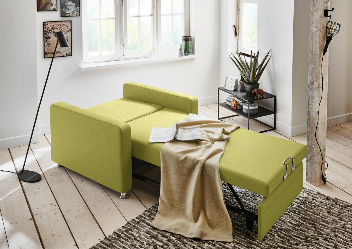 SCHLAFSESSEL Chenille Limette  - Limette/Alufarben, Konventionell, Textil/Metall (106/90/100cm) - Beldomo Style