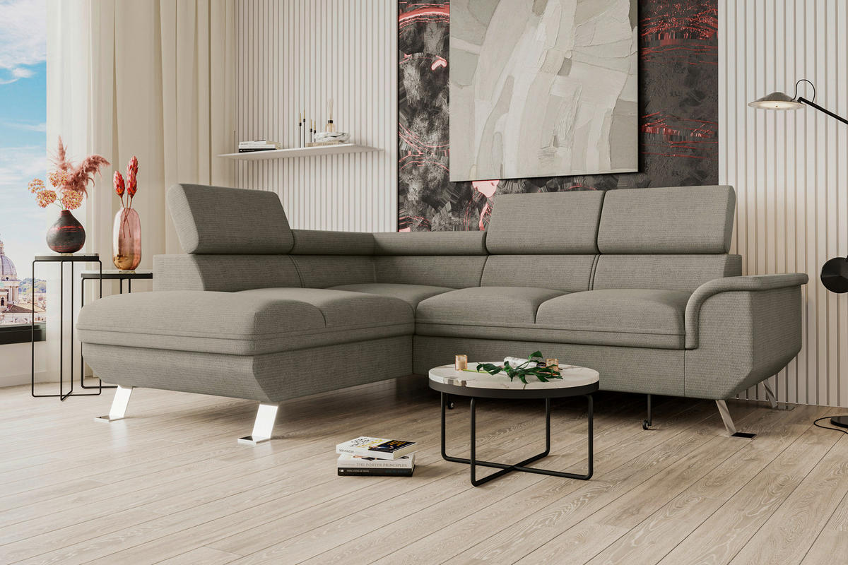 ECKSOFA in Struktur Greige  - Greige/Silberfarben, Konventionell, Textil/Metall (207/268cm) - MID.YOU