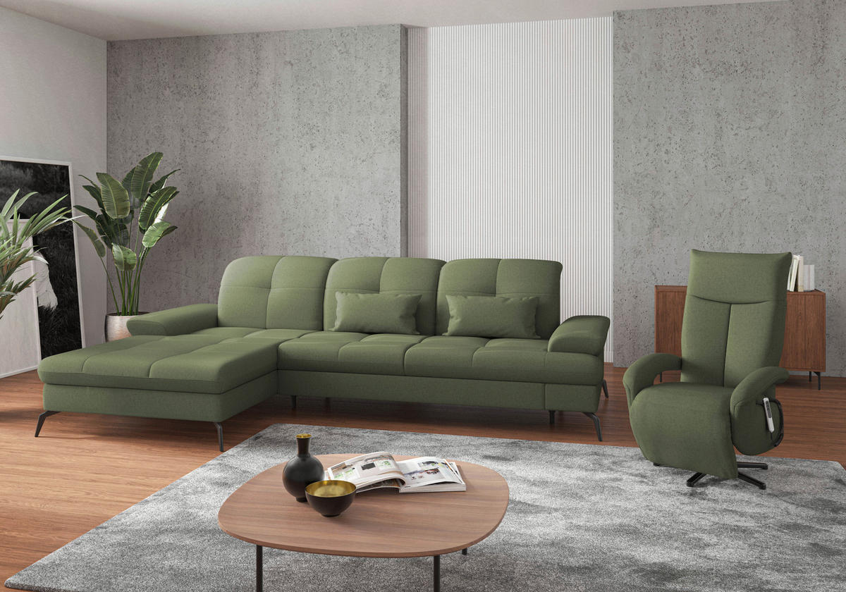 ECKSOFA in Flachgewebe Olivgrün  - Schwarz/Olivgrün, Konventionell, Textil/Metall (185/279cm) - Sit & More