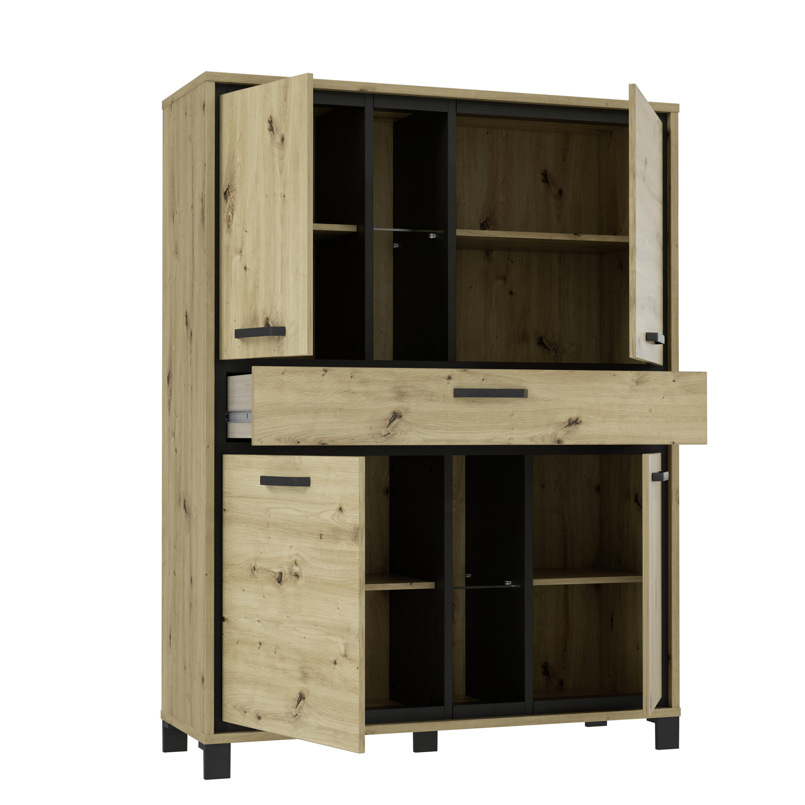 HIGHBOARD  in 120,4/161/41,5 cm  - Eichefarben/Schwarz, Basics, Glas/Holzwerkstoff (120,4/161/41,5cm) - Livetastic