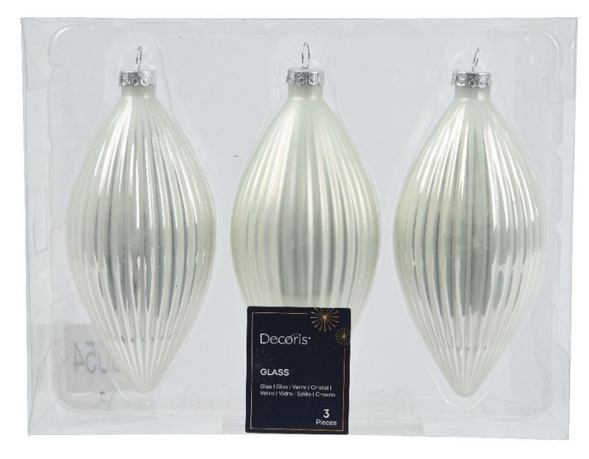 ORNAMENTE BRAD DE CRĂCIUN - alb, Basics, sticlă (6,00/6,00/13,00cm) - X-Mas