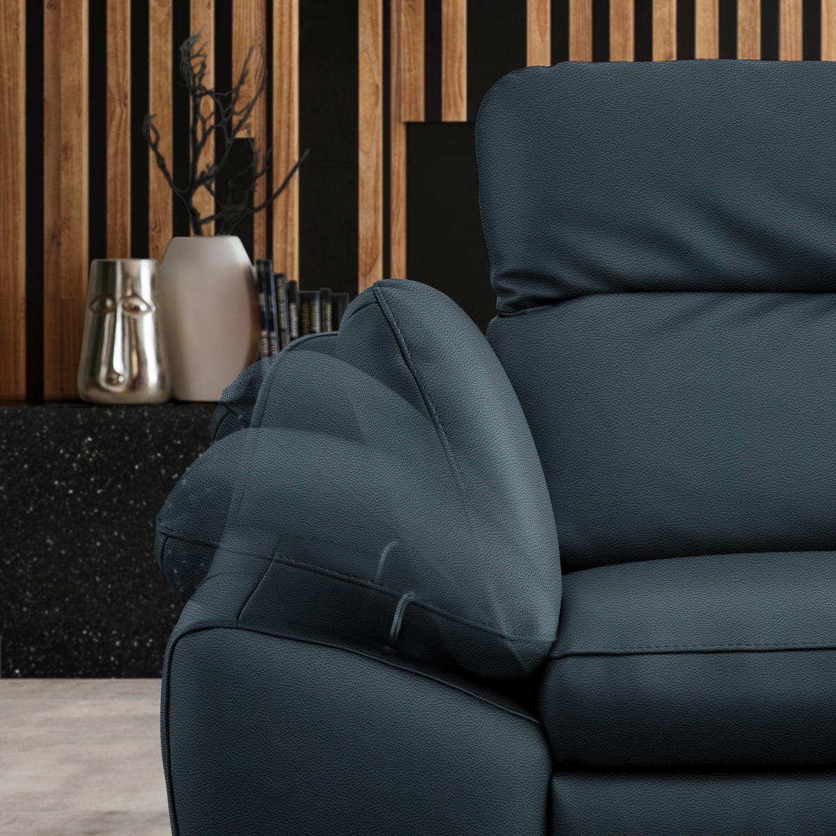 ECKSOFA in Echtleder Dunkelblau  286/183 cm  - Schwarz/Dunkelblau, Design, Leder/Metall (286/183cm) - Celina Home