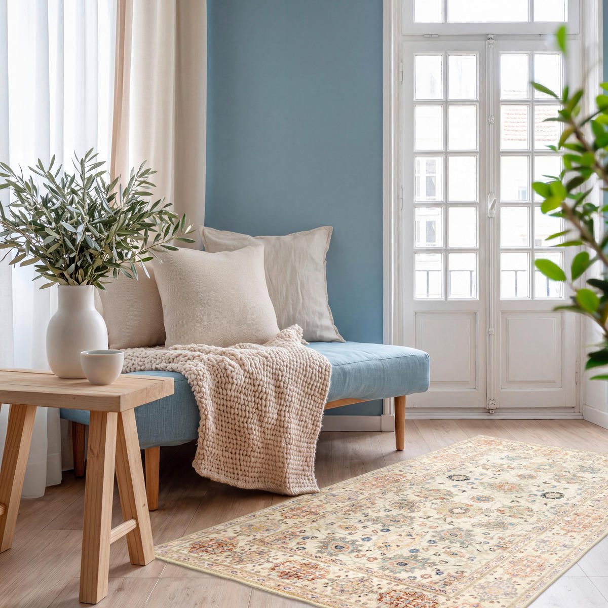 VINTAGE-TEPPICH 80/150 cm Living Jane Hellrosa, Perlmutt, Pastellblau rechteckig  - Pastellblau/Hellrosa, LIFESTYLE, Kunststoff/Textil (80/150cm) - Lindorug