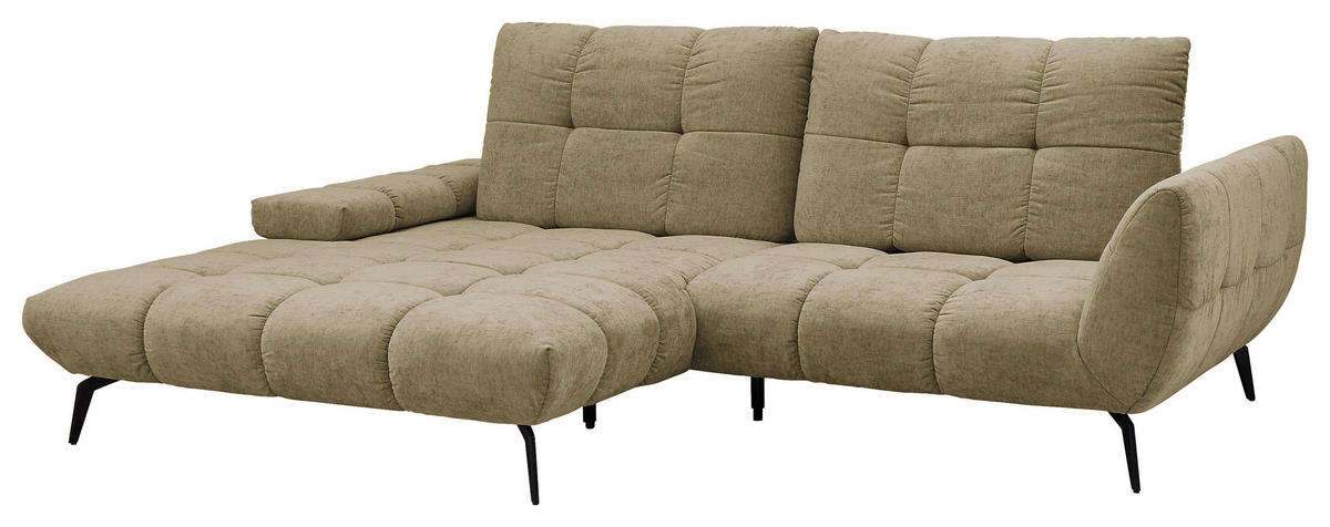 ECKSOFA Olivgrün Flachgewebe Rücken echt, Sitztiefenverstellung  - Schwarz/Olivgrün, KONVENTIONELL, Textil/Metall (211/273cm) - SetOne by Musterring