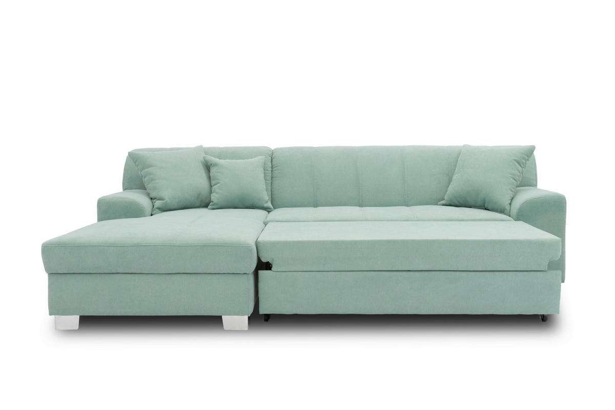 ECKSCHLAFSOFA  CAPRI Mintgrün Mikrofaser  - Chromfarben/Mintgrün, KONVENTIONELL, Textil/Metall (152/239cm) - MID.YOU