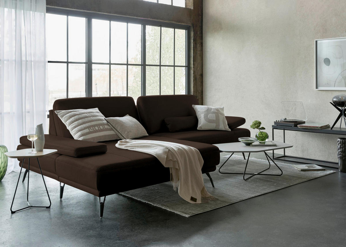 ECKSOFA JOOP! STUDIO in Echtleder Dunkelbraun  180/301 cm  - Dunkelbraun/Schwarz, KONVENTIONELL, Leder/Metall (180/301cm) - Joop!