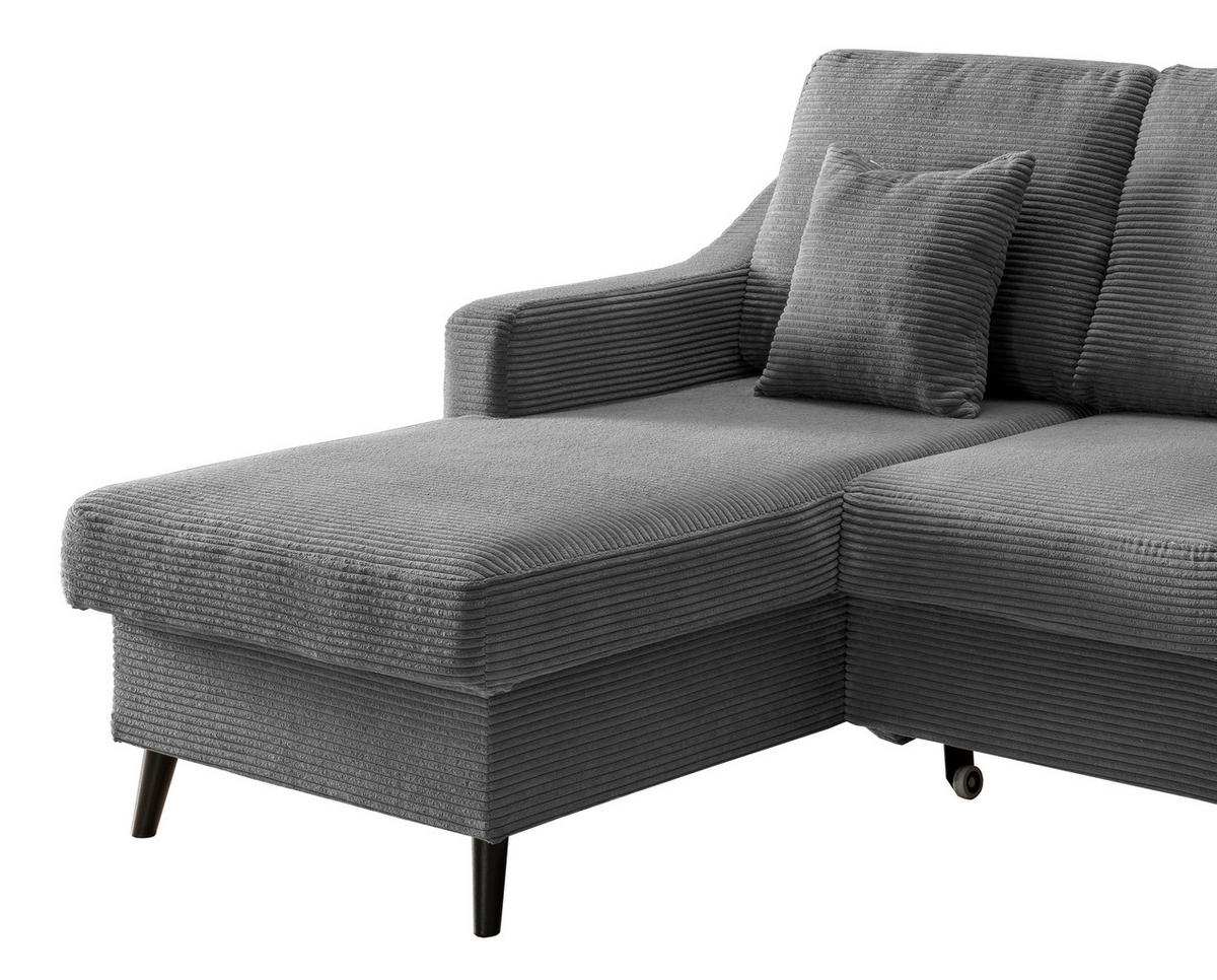 ECKSOFA Grau Cord  - Schwarz/Grau, Design, Holz/Textil (150/228cm) - P & B