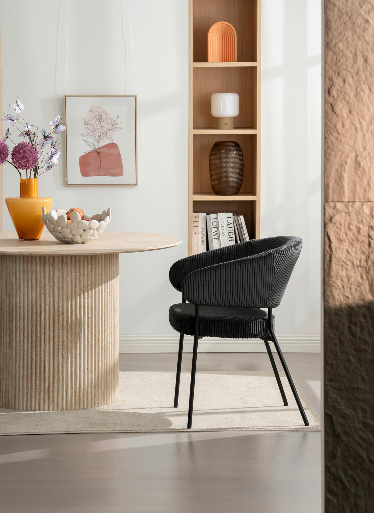 ARMLEHNSTUHL  in Eisen Cord  - Schwarz, LIFESTYLE, Holz/Textil (60/81/60cm) - Livetastic