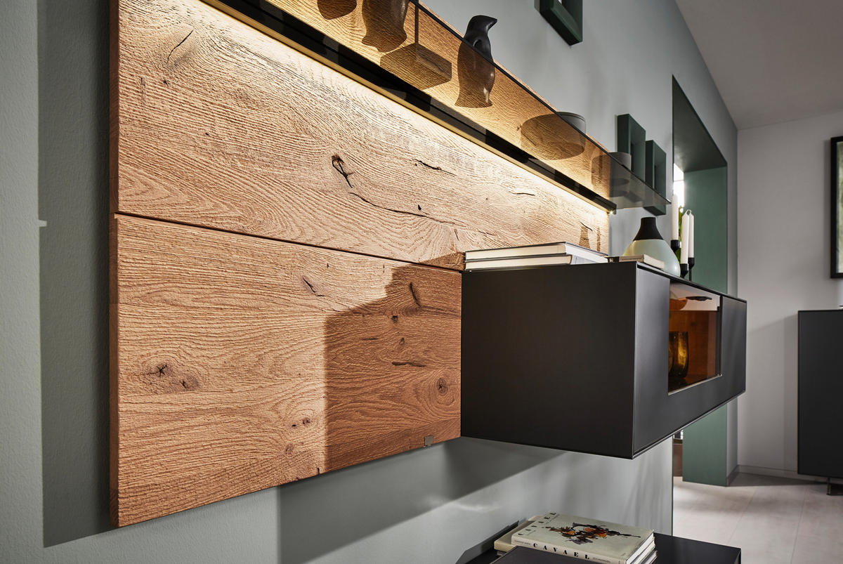 WOHNWAND  in Anthrazit, Eichefarben 313/174/49 cm  - Eichefarben/Anthrazit, Natur, Glas/Holz (313/174/49cm) - Valnatura