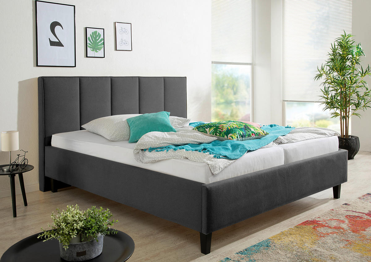 POLSTERBETT 200/200 cm,  in Anthrazit,  - Anthrazit/Schwarz, MODERN, Holz/Textil (200/200cm) - Livetastic