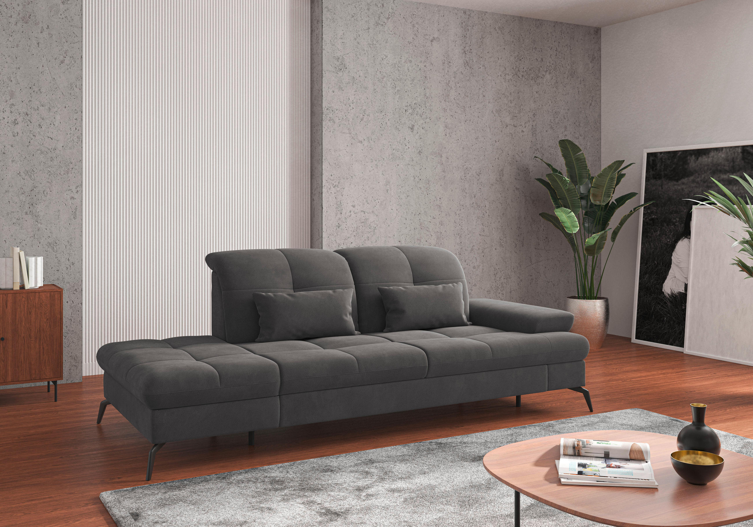 RÉCAMIERE in Flachgewebe Grau  - Schwarz/Grau, Konventionell, Textil/Metall (231/90/122cm) - Sit & More