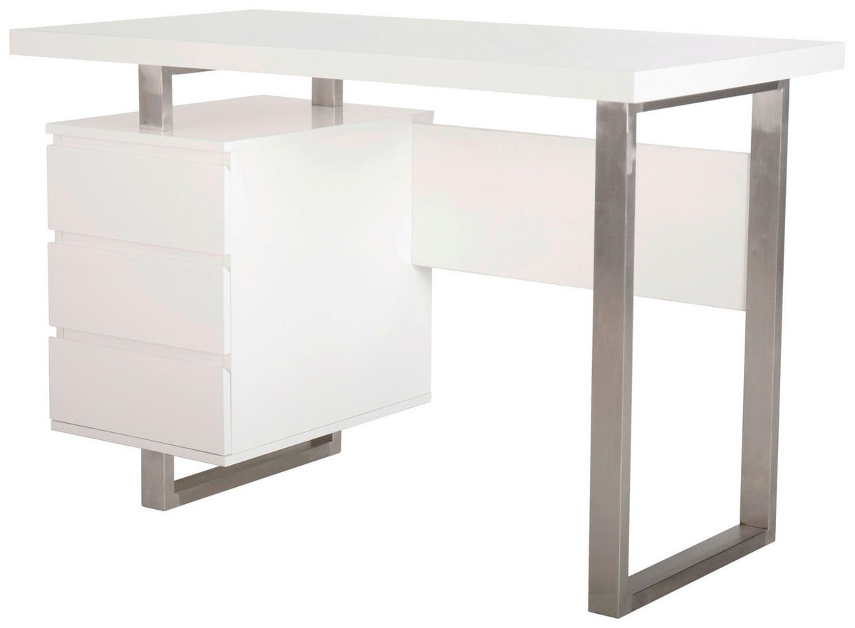 SCHREIBTISCH  in Weiss Hochglanz, Edelstahlfarben  - Weiss Hochglanz/Edelstahlfarben, Modern, Holzwerkstoff/Metall (115/76/60cm) - Livetastic