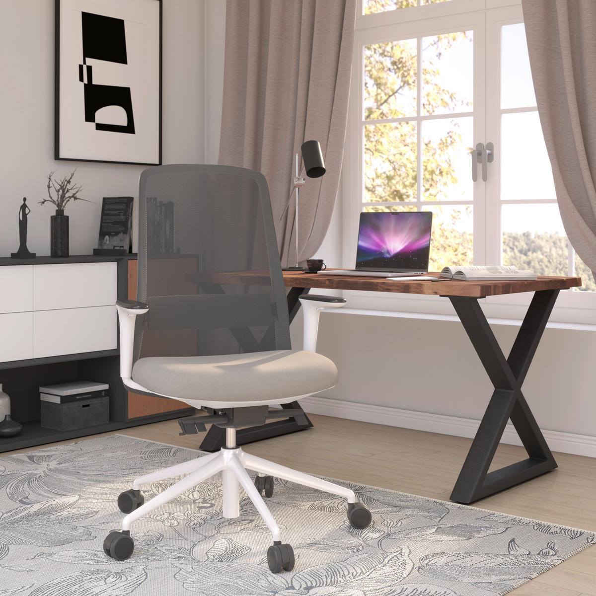 DREHSTUHL Schwarz, Weiß  - Schwarz/Weiß, MODERN, Kunststoff/Textil (70/103-115/70cm)