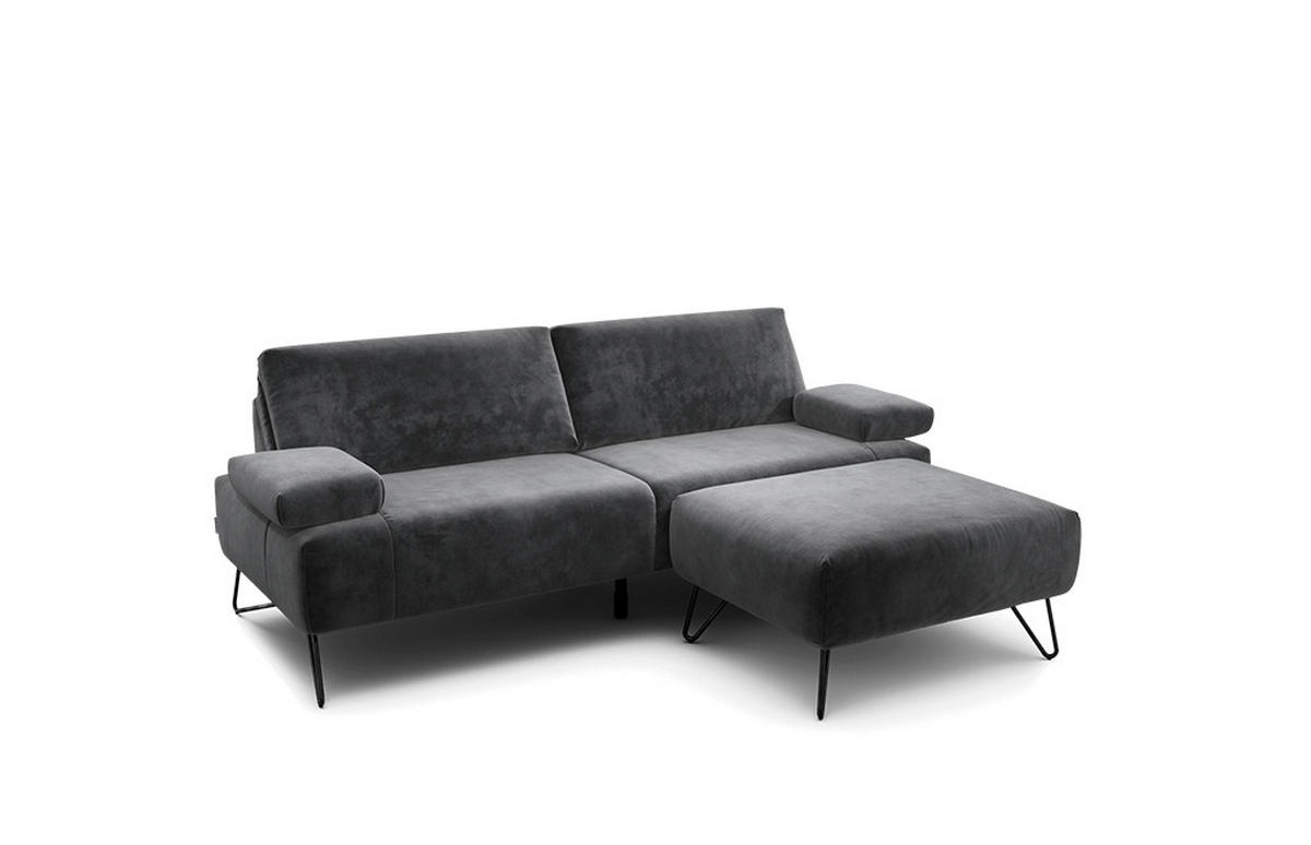 2,5-SITZER Samt Anthrazit  - Anthrazit/Schwarz, Design, Textil/Metall (204-234/85/86-94cm) - SENSOO