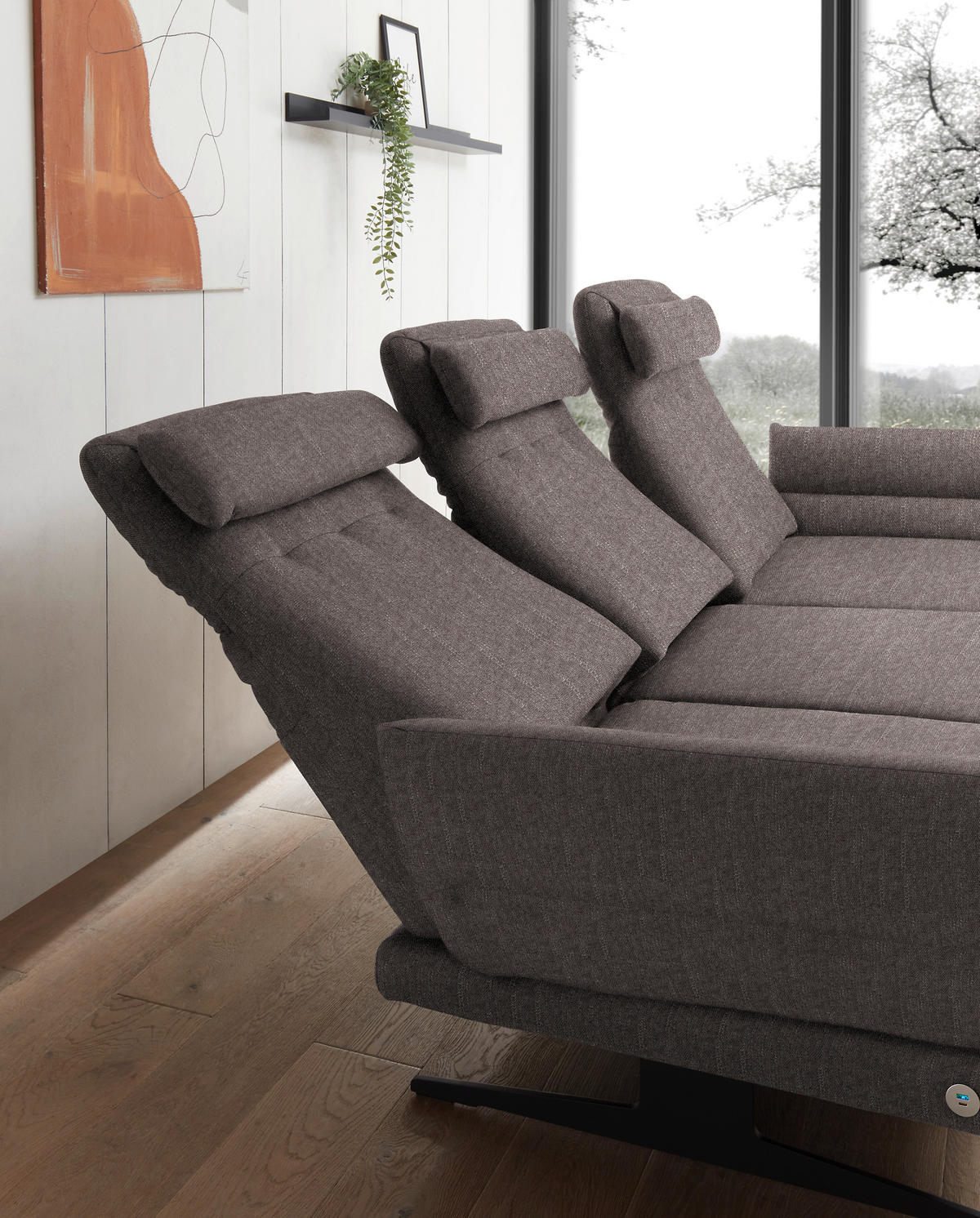 ECKSOFA in Flachgewebe Greige  - Greige/Schwarz, Design, Textil/Metall (279-327/176-217cm) - Dieter Knoll