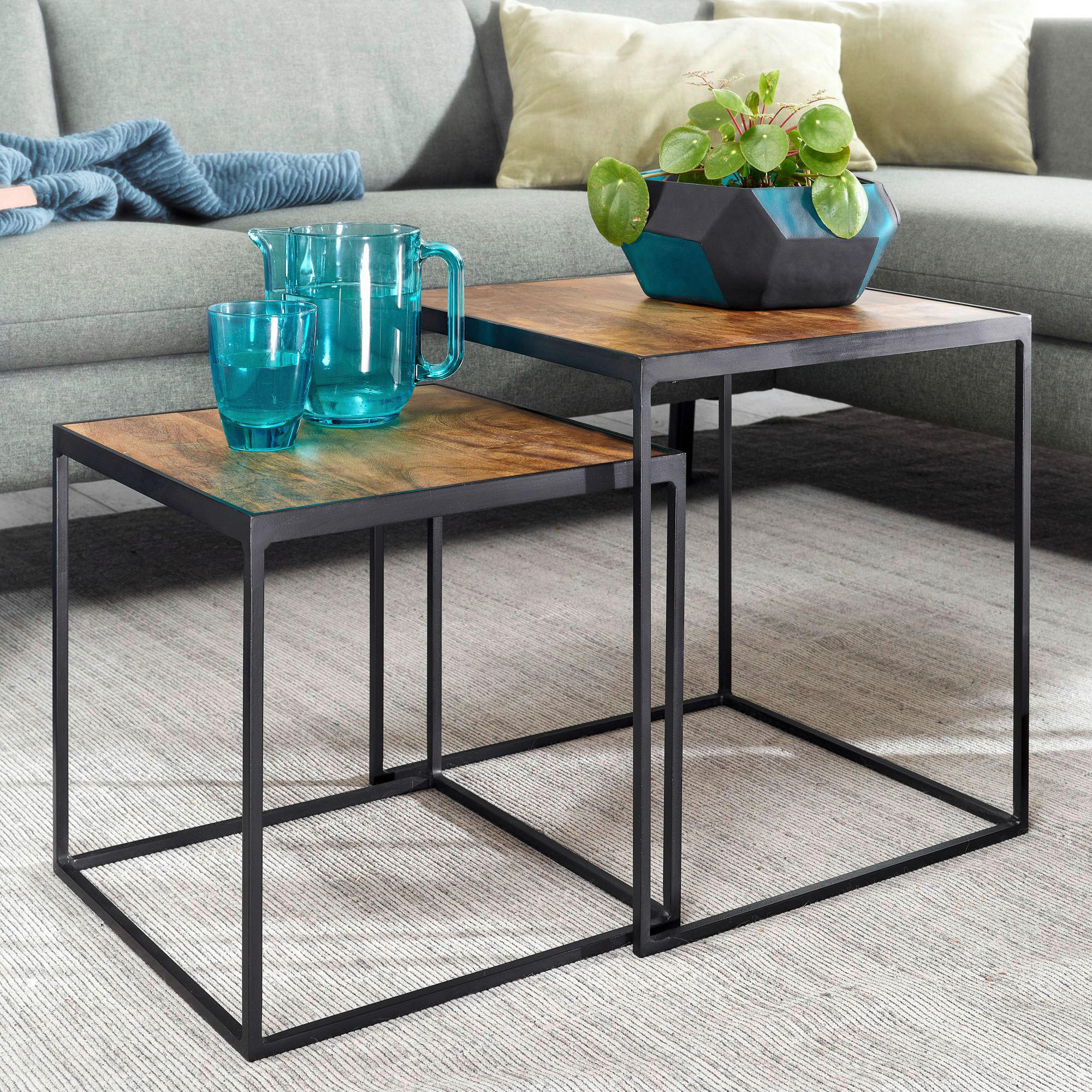 SATSBORD i trä 40/40/44 cm  - brun/svart, Modern, metall/trä (40/40/44cm) - MID.YOU