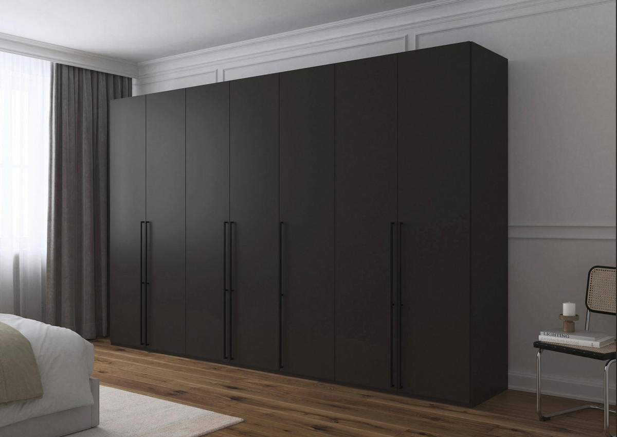 DREHTÜRENSCHRANK 350/235/61 cm,  in Graphitfarben, 7-türig  - Schwarz/Graphitfarben, Basics, Holzwerkstoff/Metall (350/235/61cm) - Novel