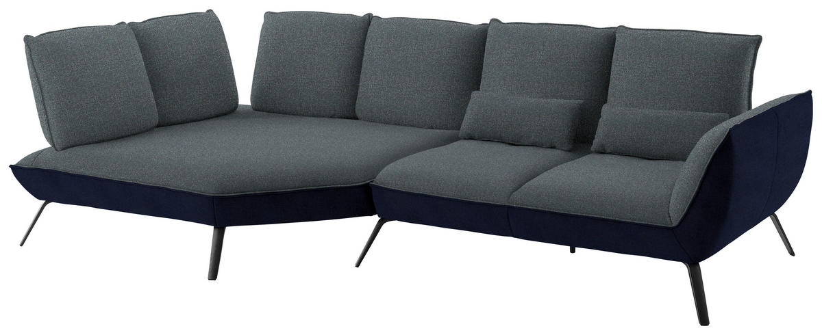 ECKSOFA in Flachgewebe Blaugrau  169/320 cm  - Blaugrau/Schwarz, Design, Textil/Metall (169/320cm) - Moderano