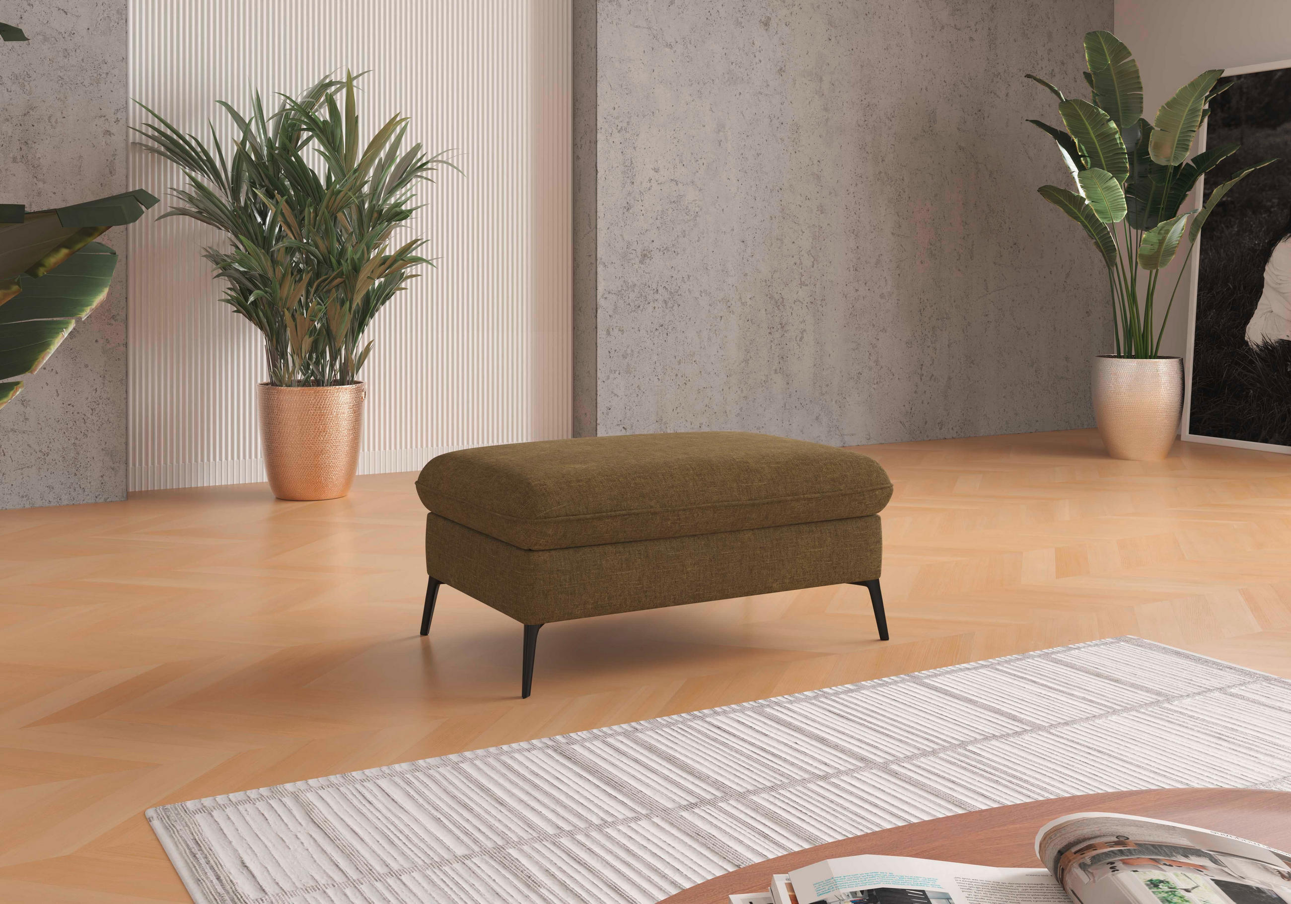 HOCKER in Textil Olivgrün  - Creme/Schwarz, KONVENTIONELL, Textil/Metall (104/47/69cm) - Sit & More