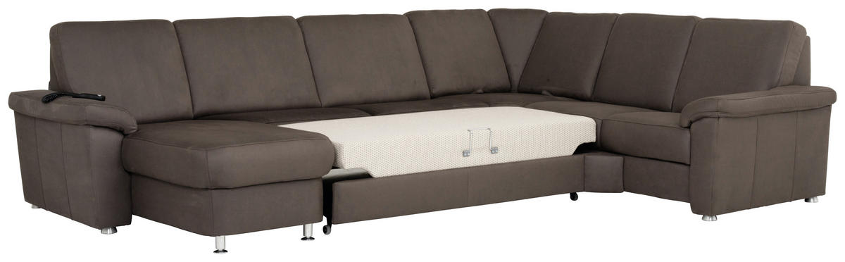 WOHNLANDSCHAFT in Flachgewebe Dunkelbraun  - Chromfarben/Dunkelbraun, Konventionell, Textil/Metall (163/330/240cm) - Beldomo System