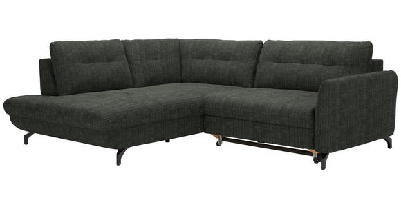 ECKSOFA in Flachgewebe, Leinenoptik Dunkelgrün  - Dunkelgrün/Schwarz, Design, Textil/Metall (208/247cm) - Xora