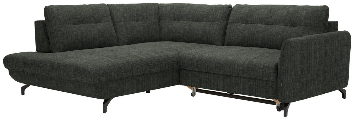 ECKSOFA in Flachgewebe, Leinenoptik Dunkelgrün  - Dunkelgrün/Schwarz, Design, Textil/Metall (208/247cm) - Xora