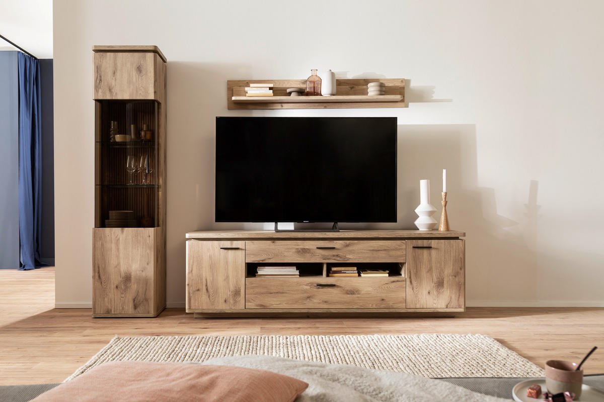 WOHNWAND 3-teilig  in Eichefarben  270/208/50 cm  - Eichefarben/Anthrazit, KONVENTIONELL, Glas/Holzwerkstoff (270/208/50cm) - Cantus