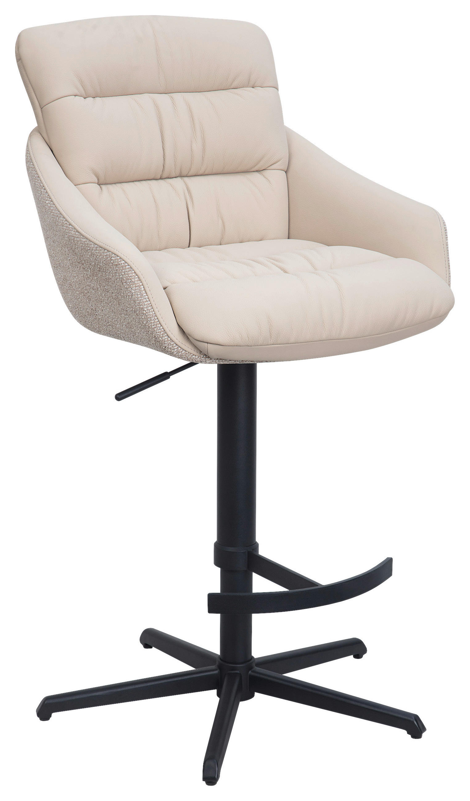 BARHOCKER Webstoff Echtleder Beige Stahl Sitzfläche 360° drehbar, inklusive Armlehnen, automatische Rückholfunktion  - Beige, Design, Leder/Textil (58/103/120/61cm) - Dieter Knoll