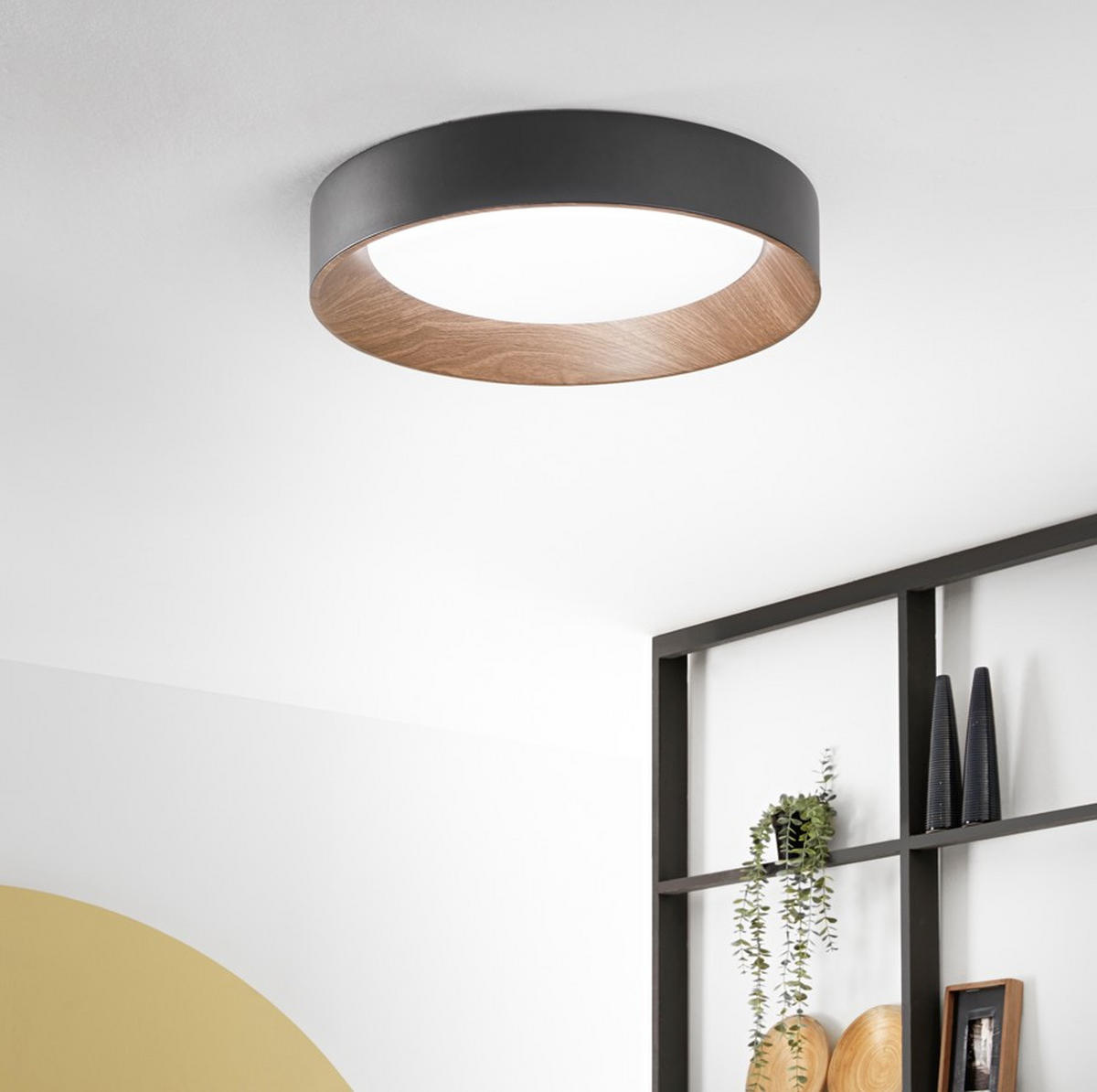 LED-DECKENLEUCHTE Luce Ambiente e Design 50/8,5 cm   - Buche Kolonial/Schwarz, LIFESTYLE, Kunststoff/Metall (50/8,5cm)