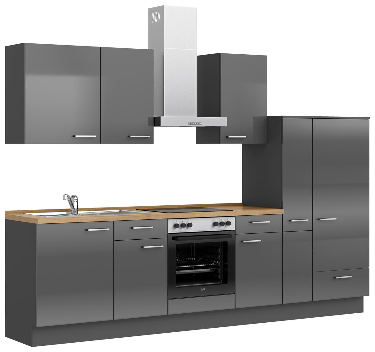 KÜCHENBLOCK Flash 300 cm  in Eichefarben, Schieferfarben  - Schieferfarben/Edelstahlfarben, MODERN, Holzwerkstoff/Metall (300cm) - Nobilia