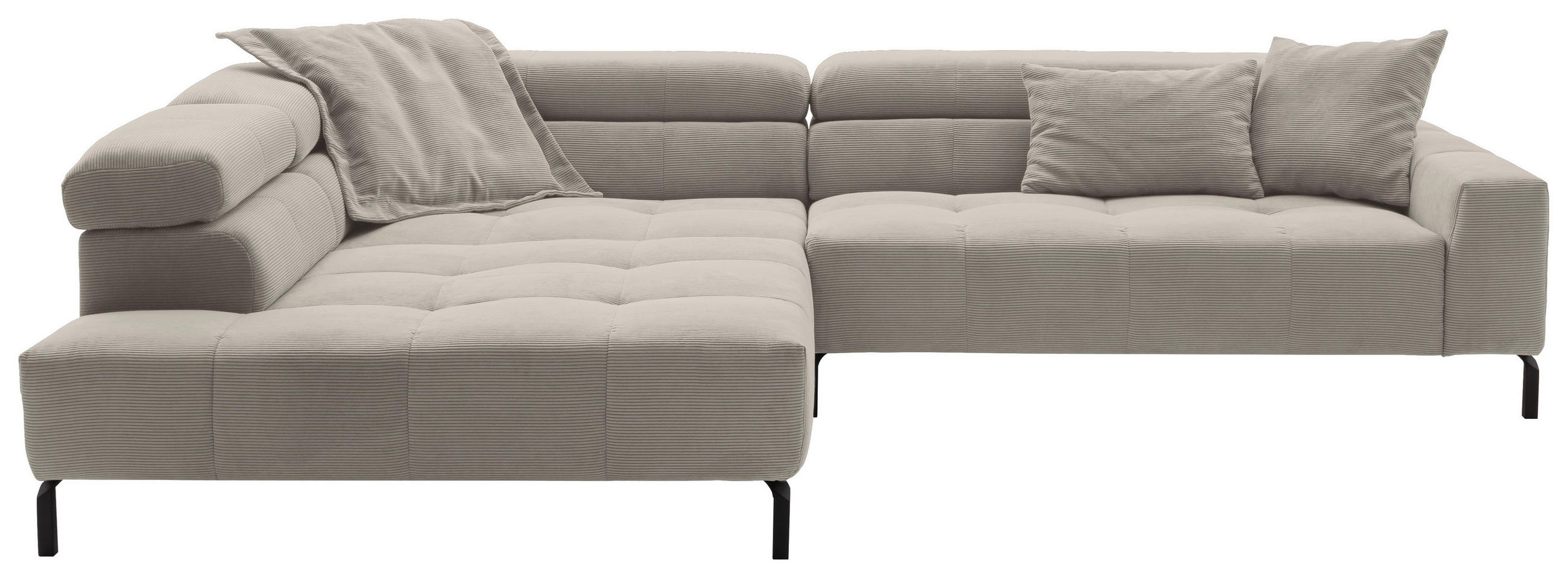 ECKSOFA Sandfarben Feincord Rücken echt, Kopfteilverstellung, Sitzvorzug  - Sandfarben/Schwarz, KONVENTIONELL, Textil/Metall (219/311cm) - Hom`in