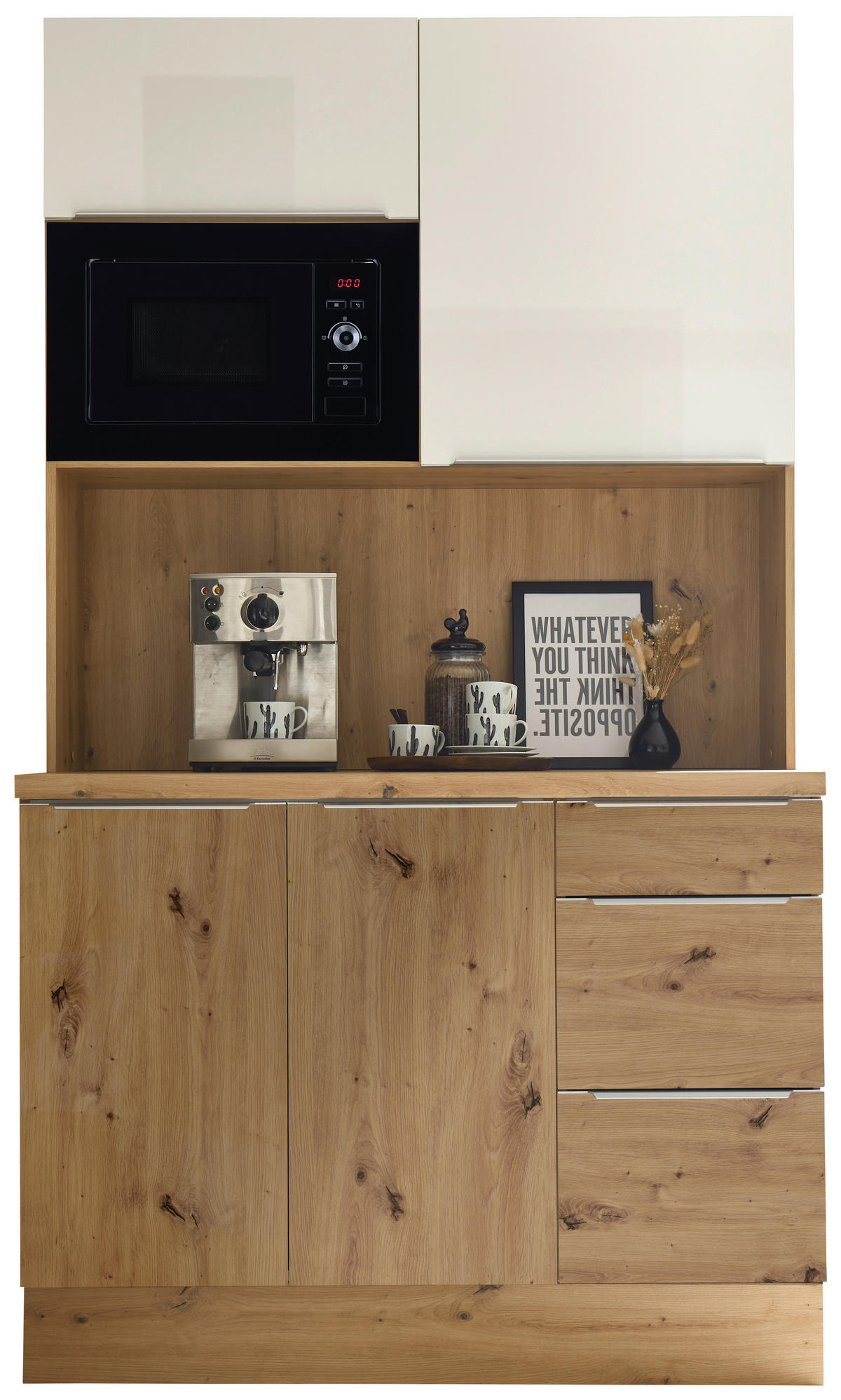 MINIKÜCHE 120/211/60 cm   in Eiche Artisan, Weiß Hochglanz  - Weiß Hochglanz/Alufarben, LIFESTYLE, Holzwerkstoff/Kunststoff (120/211/60cm) - Respekta