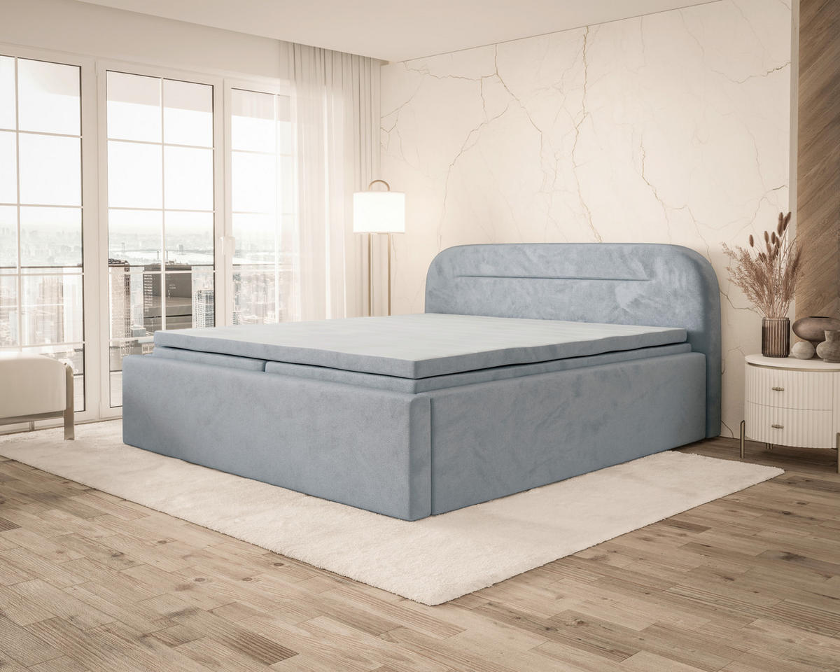 BOXBETT 180/200 cm,  in Grau, Bettkasten, Topper, H2 = mittel  - Grau, MODERN, Textil (180/200cm) - MID.YOU