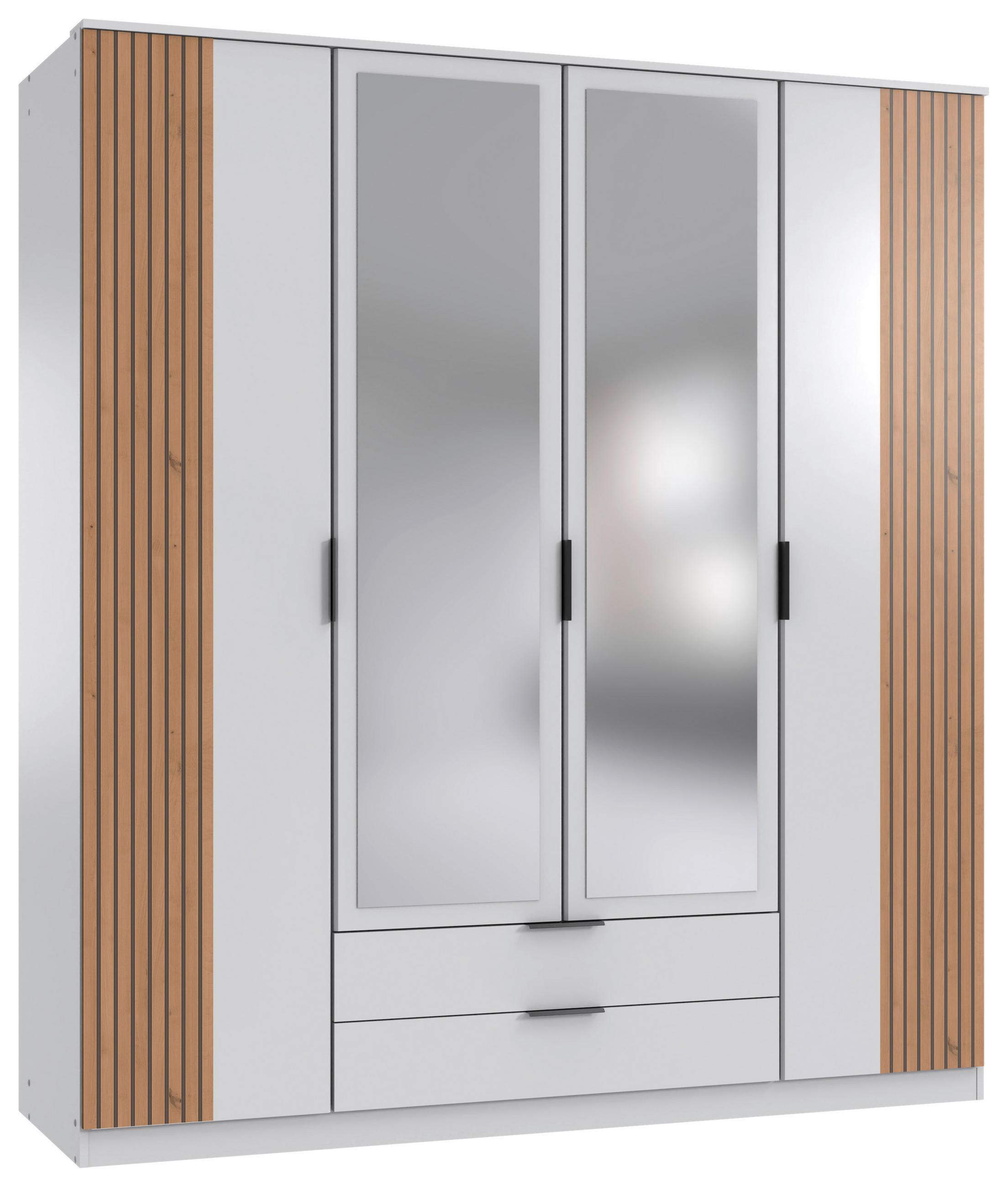 KLEIDERSCHRANK 4-türig Weiß, Eiche Artisan  - Schwarz/Weiß, KONVENTIONELL, Glas/Holzwerkstoff (180/199/58cm) - Boxxx