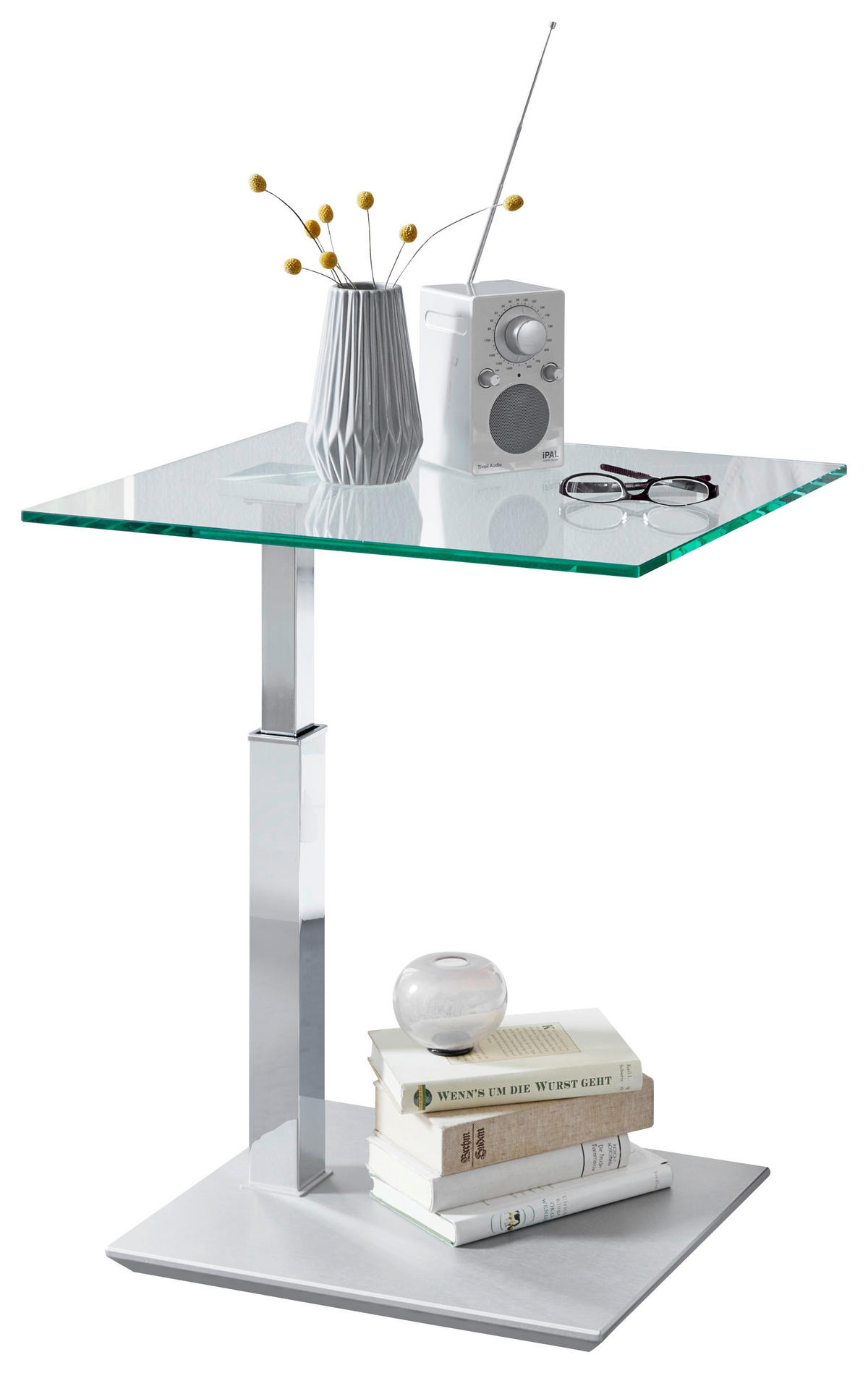 COUCHTISCH in Metall, Glas 55/47/47-65 cm  - Silberfarben, Design, Glas/Metall (55/47/47-65cm) - Venda