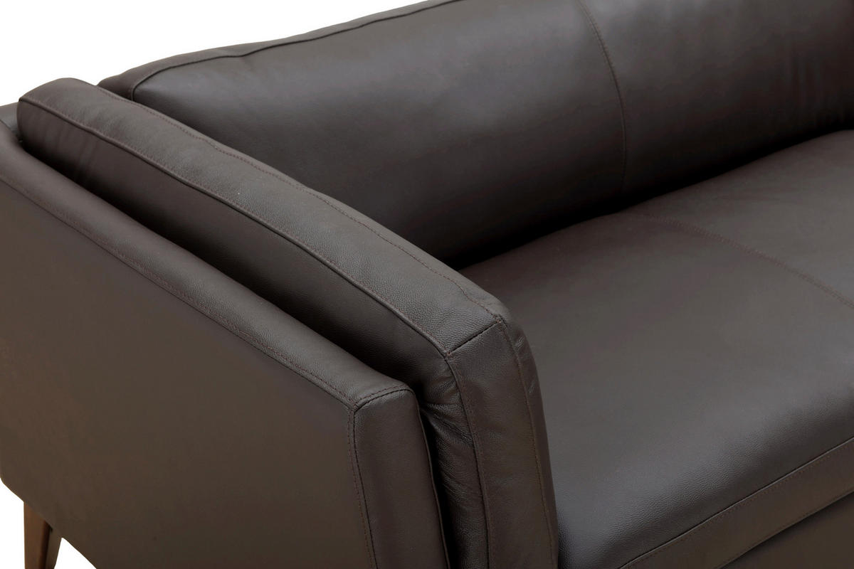 ECKSOFA SERA Braun Echtleder Lederlook  - Dunkelbraun/Braun, Design, Leder/Holz (235/194cm) - Livetastic