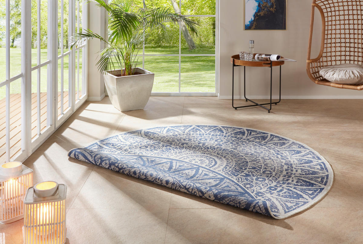 FLACHWEBETEPPICH 140 cm Nora Blau, Creme  - Blau/Creme, Design, Kunststoff (140cm)