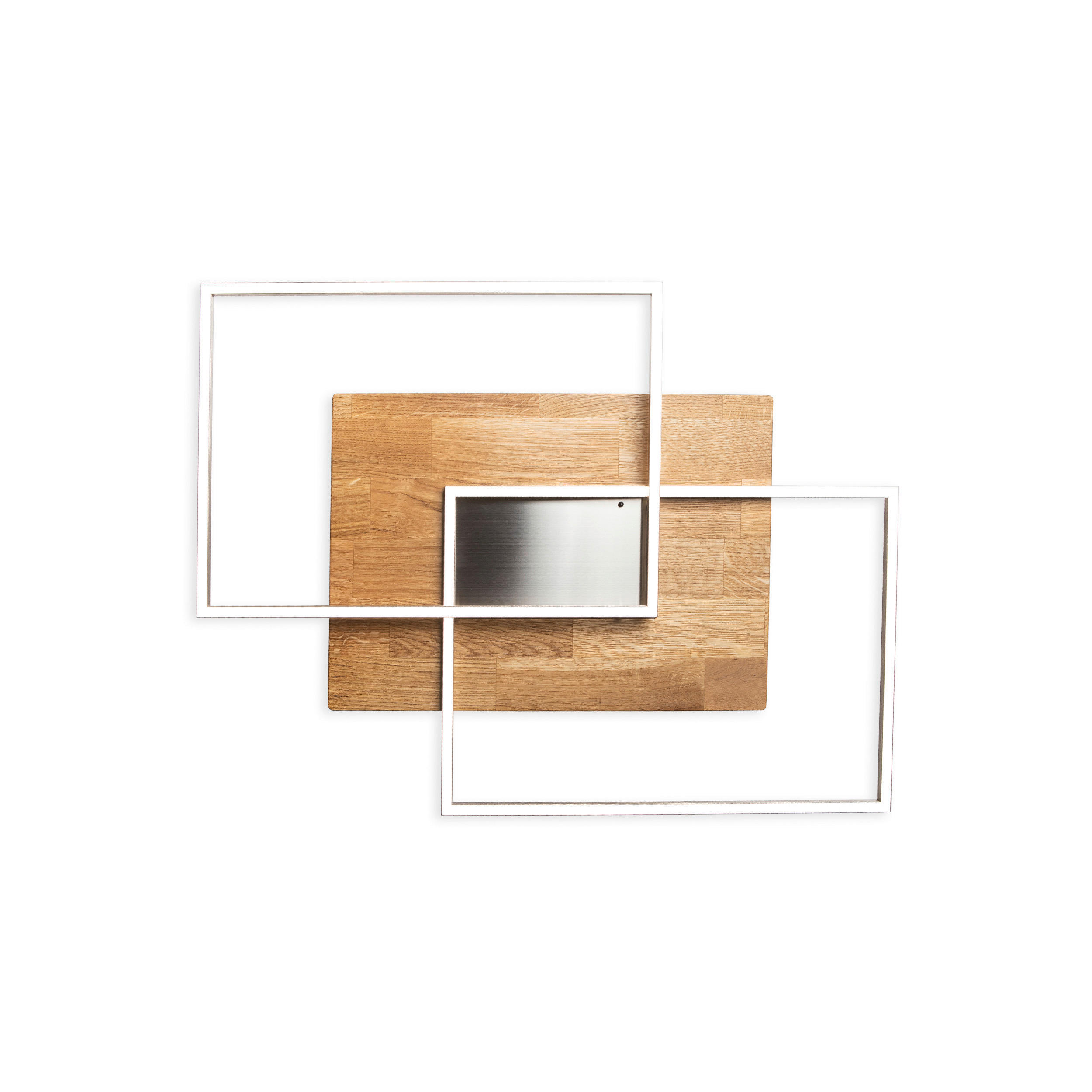 Thumbnail - Waldwelt Led-Deckenleuchte Panama, Beige, Holz, Metall, Eiche, massiv, 42x7x50 cm, Made in Germany, Farbtemperaturwechsl...