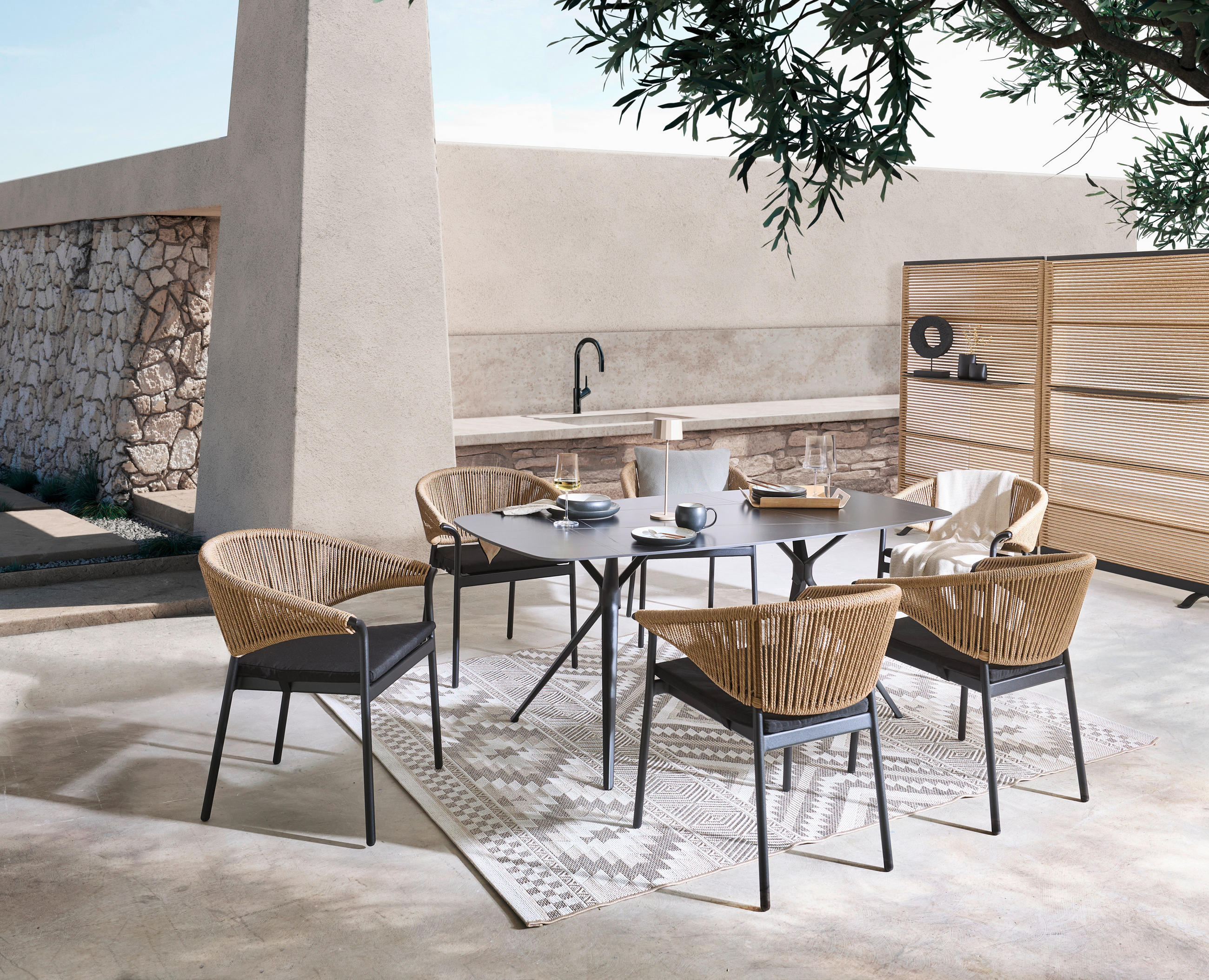 GARTENTISCH 180/90/75 cm Metall, Keramik oval  - Schwarz, Design, Keramik/Metall (180/90/75cm) - Dieter Knoll