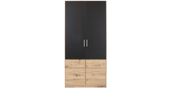 KLEIDERSCHRANK in Dunkelgrau, Eiche Artisan - Dunkelgrau/Silberfarben, Design, Holzwerkstoff/Kunststoff (91/197/54cm) - Carryhome