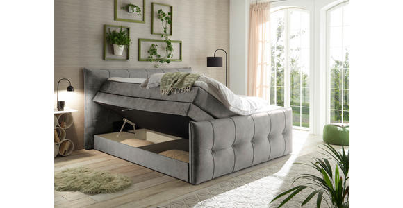 BOXSPRINGBETT 180/200 cm  in Hellgrau  - Hellgrau/Schwarz, KONVENTIONELL, Kunststoff/Textil (180/200cm) - Esposa