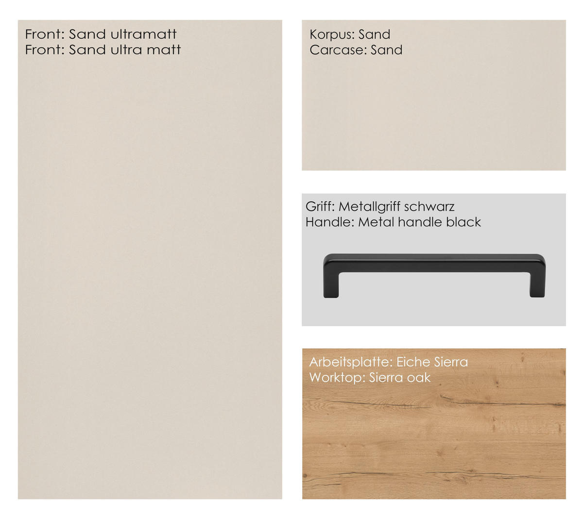 KÜCHENLEERBLOCK 360 cm   in Eichefarben, Sandfarben  - Sandfarben/Eichefarben, MODERN, Holzwerkstoff/Metall (360cm) - Nobilia