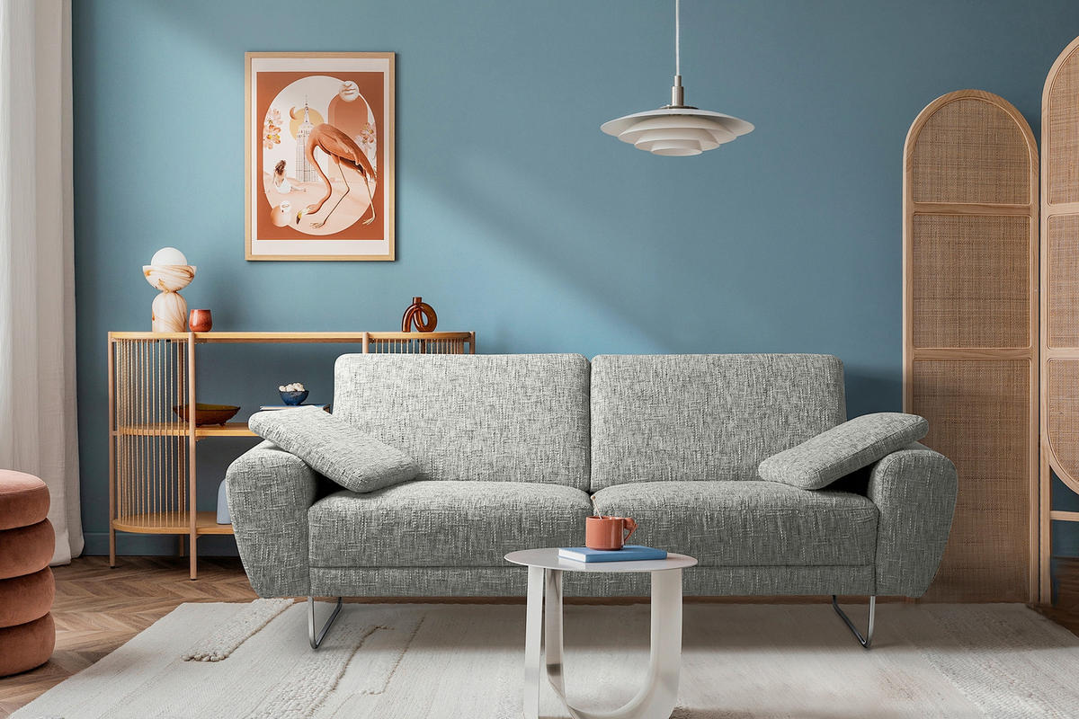 3-SITZER-SOFA SPRING in Webstoff Grau Modern  - Chromfarben/Grau, Design, Textil/Metall (187/85/92cm) - Livetastic
